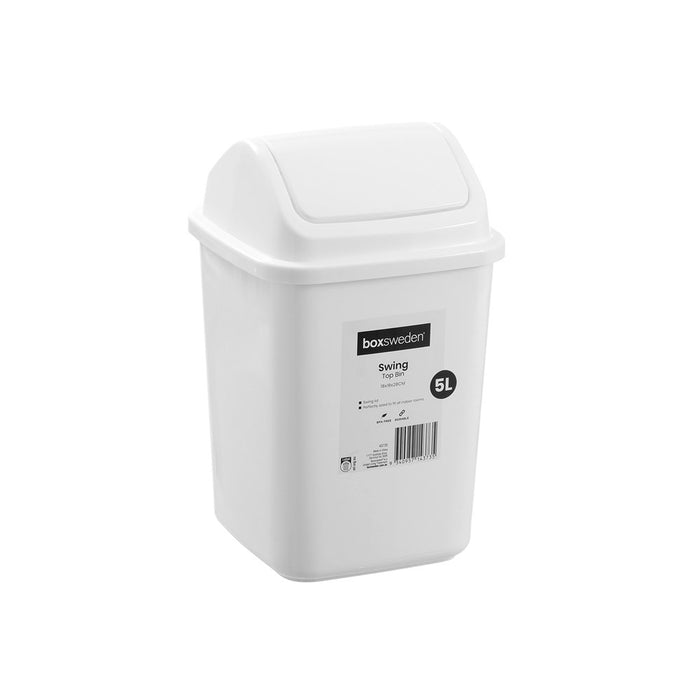 Boxsweden Swing Top Bin 5L 18X18X28Cm White