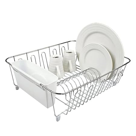 SMALL DISH DRAINER CHR/PVC W/CADDY 36.5 X 32.5 X 14.5CM WHITE