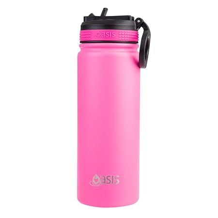 S/S D/WALL INS. SPORTS BOTTLE W/SIPPER STRAW 550ML NEON PINK