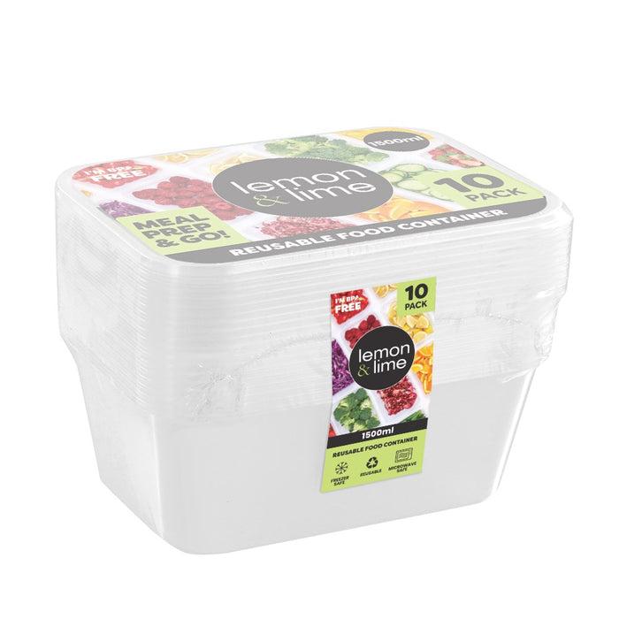 Lemon & Lime REUSABLE FOOD CONTAINER RECT 1.5L 10PK