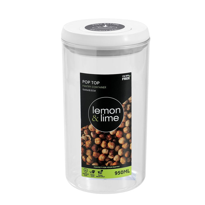 Lemon & Lime POP TOP PANTRY CONTAINER ROUND 950ML 10X10X18.5CM
