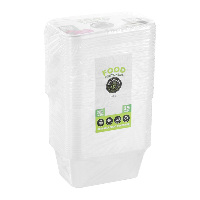 Lemon & Lime REUSABLE FOOD CONTAINER RECT 300ML VALUE 25PK