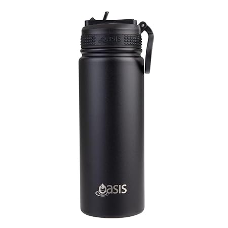 S/S D/WALL INS. SPORTS BOTTLE W/SIPPER STRAW 550ML BLACK