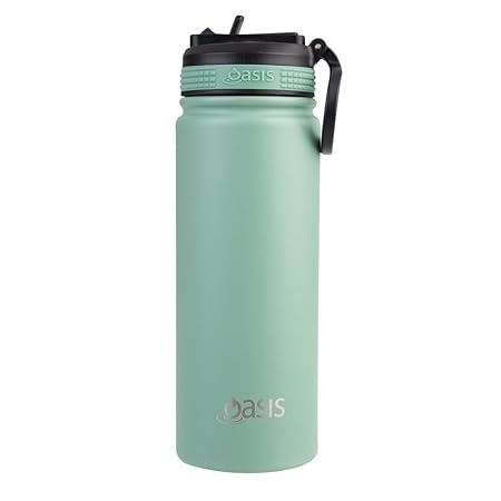 S/S D/WALL INS. SPORTS BOTTLE W/SIPPER STRAW 550ML SAGE GREEN