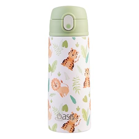S/S D/WALL INS. KID'S DRINK BOTTLE W/ SIPPER STRAW 550ML JUNGLE BUDDIES