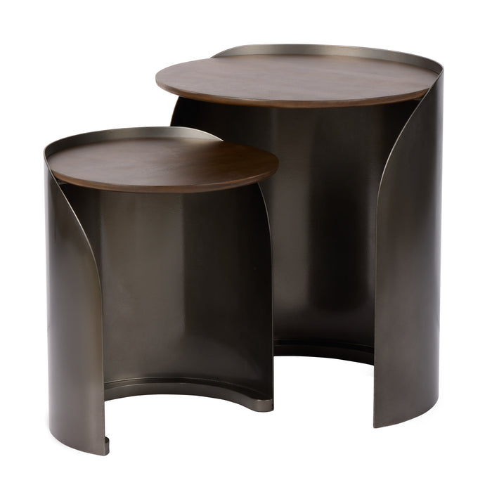 Grand Designs Asher Side Tables 2pcs Set Gunmetal & Walnut