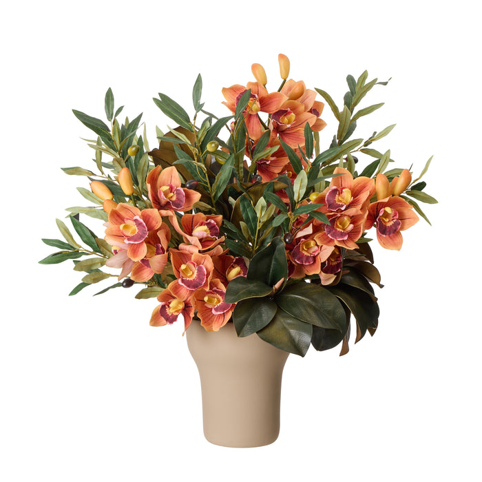 Rogue Cymbidium Olive Mix - Douglas Vase Orange & Green