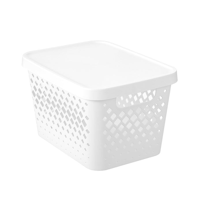 Boxsweden Boxsweden Diamond Storage Basket Lidded 16L 36X27X22Cm White