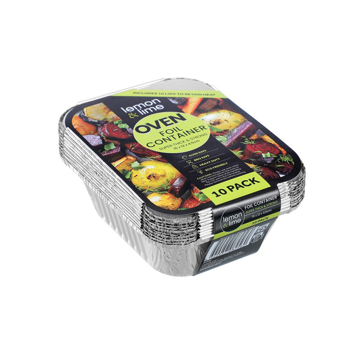 Lemon & Lime FOIL CONTAINER W/ LID 10PK 15X12X4.5CM SHELF READY PDQ