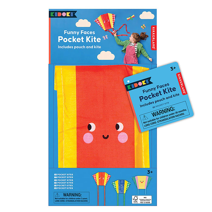Kikkerland Kidoki Funny Faces Pocket Kites CDU 12pcs/3 Assorted