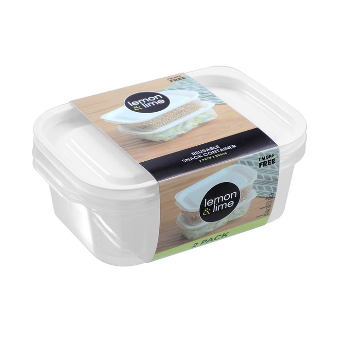 Lemon & Lime REUSABLE LUNCH CONTAINER RECT 2PK 850ML