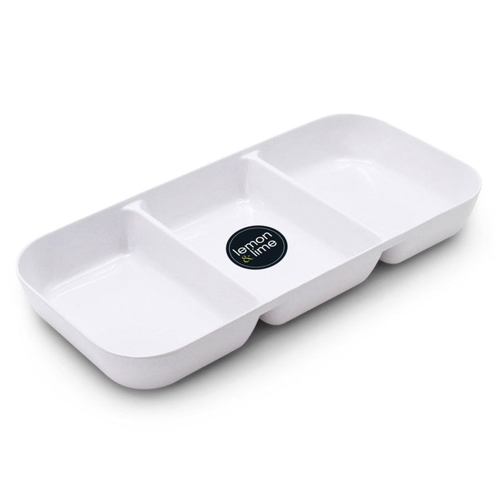 Lemon & Lime MELAMINE SERVING TRAY 3 SECT LARGE WHITE 33X16CM