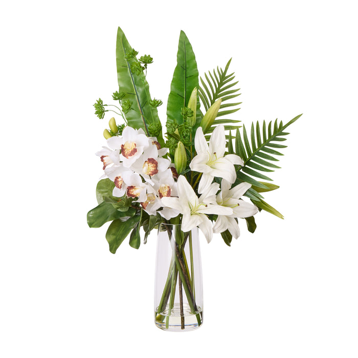 Rogue Lily Fiddle Leaf Mix-Alana Vase White & Green