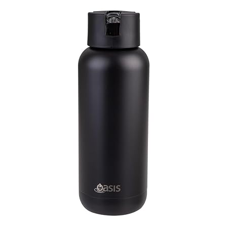 CERAMIC LINED S/S T/WALL INS. DRINK BOTTLE 1L BLACK