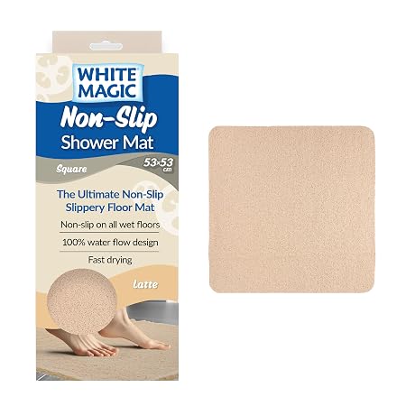 White Magic Non-Slip Shower Mat Square- Latte