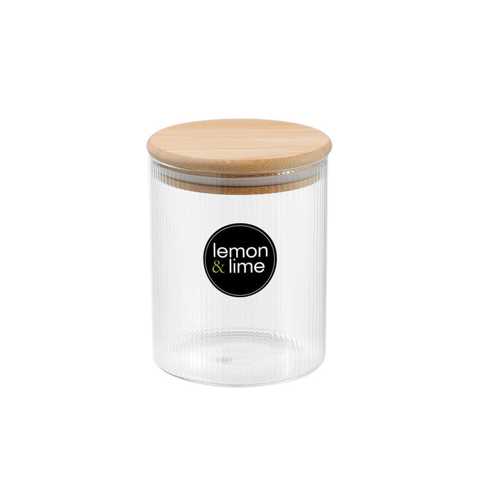 Lemon & Lime CAMDEN RIBBED GLASS JAR WITH BAMBOO LID 650ML