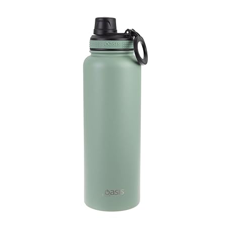 S/S D/WALL INS. SPORTS BOTTLE W/SCREW CAP 1.1L SAGE GREEN