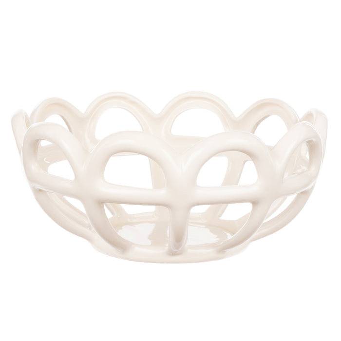 Davis & Waddell Rye Stoneware Round Woven Basket Cream