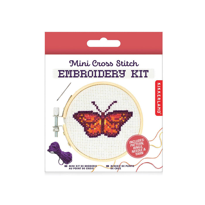 Kikkerland Mini Cross Stitch Embroidery Kit - Butterfly Multi-Coloured
