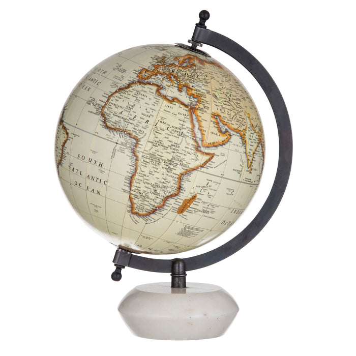 Amalfi Miles Globe Sculpture White Marble & White