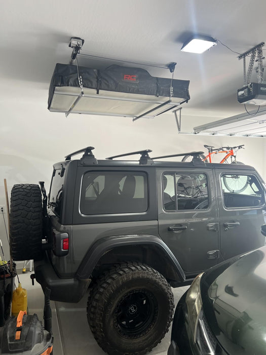 FLEXIMOUNTS GL1 Overhead Garage Lifting Storage Rack, 4x4 Ft Adjustable Garage Ceiling Organization System, Heavy-Duty Metal Garage Storage Racks, 300lbs Weight, Black