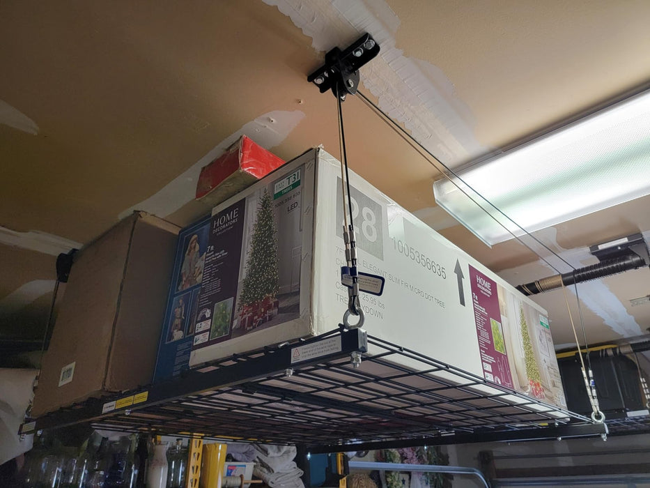 FLEXIMOUNTS GL1 Overhead Garage Lifting Storage Rack, 4x4 Ft Adjustable Garage Ceiling Organization System, Heavy-Duty Metal Garage Storage Racks, 300lbs Weight, Black