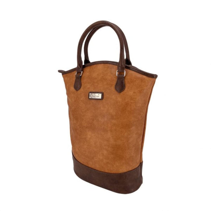 INS. TWO BOTTLE WINE TOTE - FAUX LEATHER TAN
