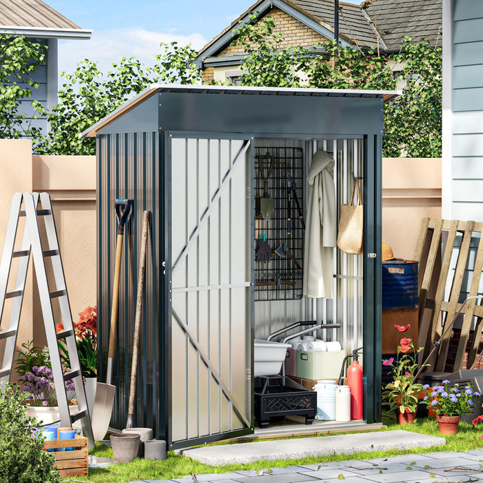 Wall Board 5x3 ft Metal Shed (Sliding Door), Galvanized Iron Color Steel - Height of Wall 170cm