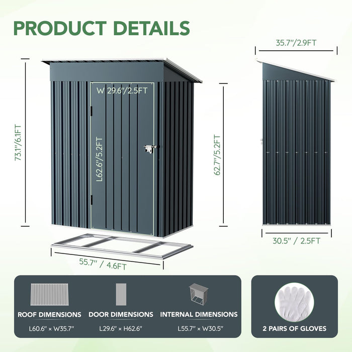 Wall Board 5x3 ft Metal Shed (Sliding Door), Galvanized Iron Color Steel - Height of Wall 170cm