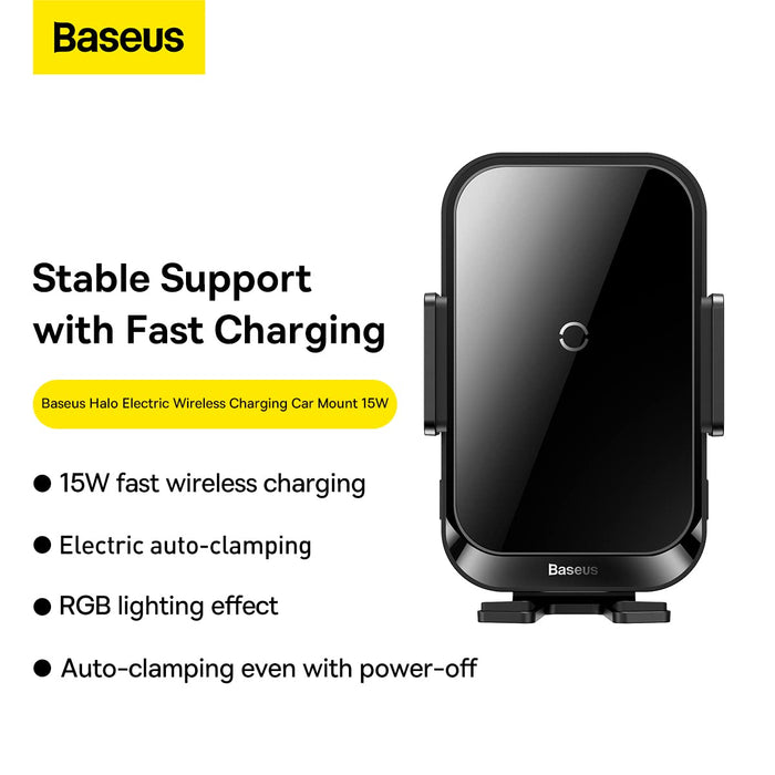 Baseus Halo Car Phone Holder With 15W Induction Charger For A Sheet Of Paper (SUDD000001)-Black