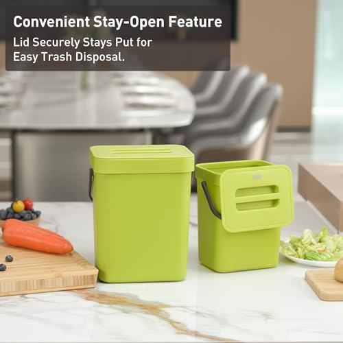 EKO Puro Mini Wall-Mounted Kitchen Trash Can with Lid, Food Waste Caddy, 5L