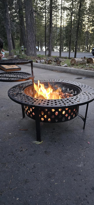 OutVue 91cm Fire Pit with 2 Grills, Wood Burning Fire Pits for Outside with Lid, Poker and Round Waterproof Cover, BBQ& Outdoor Firepit & Round Metal Table 3 in 1 for Patio, Picnic, Party