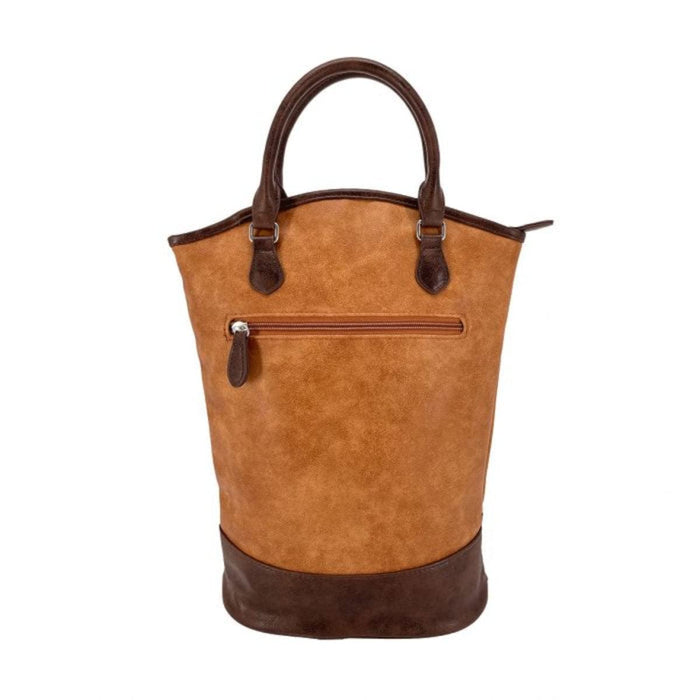 INS. TWO BOTTLE WINE TOTE - FAUX LEATHER TAN