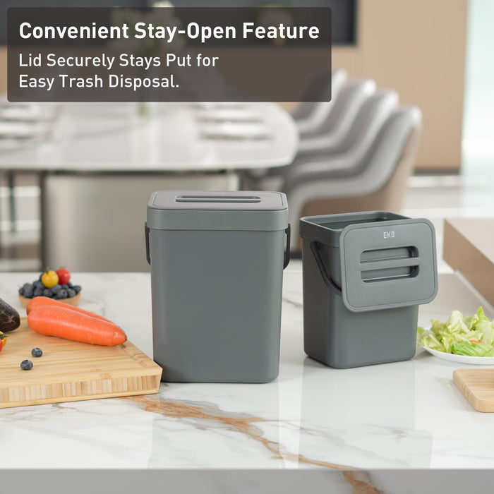 EKO Puro Mini Wall-Mounted Kitchen Trash Can with Lid, Food Waste Caddy, 5L