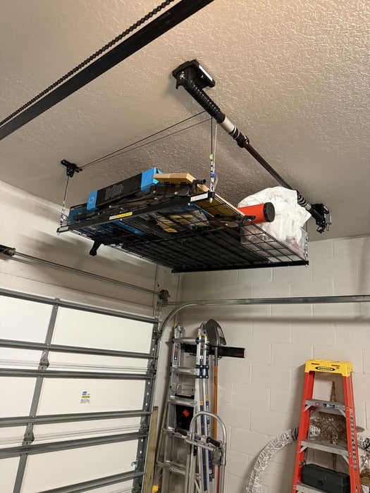 FLEXIMOUNTS GL1 Overhead Garage Lifting Storage Rack, 4x4 Ft Adjustable Garage Ceiling Organization System, Heavy-Duty Metal Garage Storage Racks, 300lbs Weight, Black