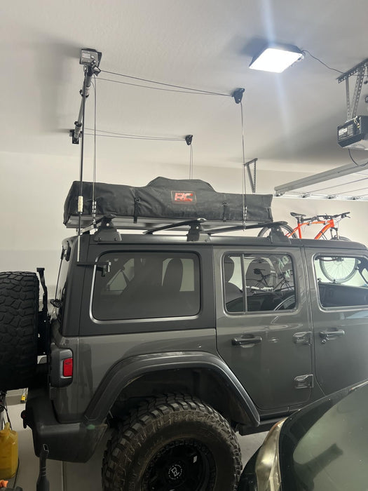 FLEXIMOUNTS GL1 Overhead Garage Lifting Storage Rack, 4x4 Ft Adjustable Garage Ceiling Organization System, Heavy-Duty Metal Garage Storage Racks, 300lbs Weight, Black