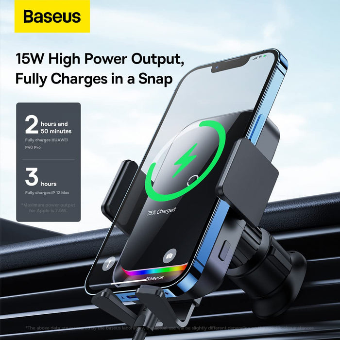 Baseus Halo Car Phone Holder With 15W Induction Charger For A Sheet Of Paper (SUDD000001)-Black