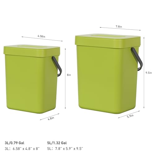 EKO Puro Mini Wall-Mounted Kitchen Trash Can with Lid, Food Waste Caddy, 5L