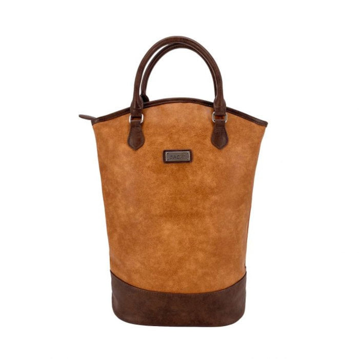 INS. TWO BOTTLE WINE TOTE - FAUX LEATHER TAN