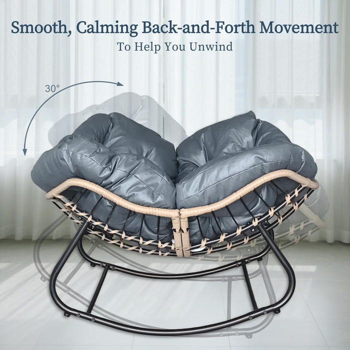 Papasan Rocking Chair with Cushion for Outdoor Indoor, Oversized Lounge Egg Chair with Steel Frame, Sturdy & Comfy Bedroom Recliner, Patio Furniture (Dark Gray)