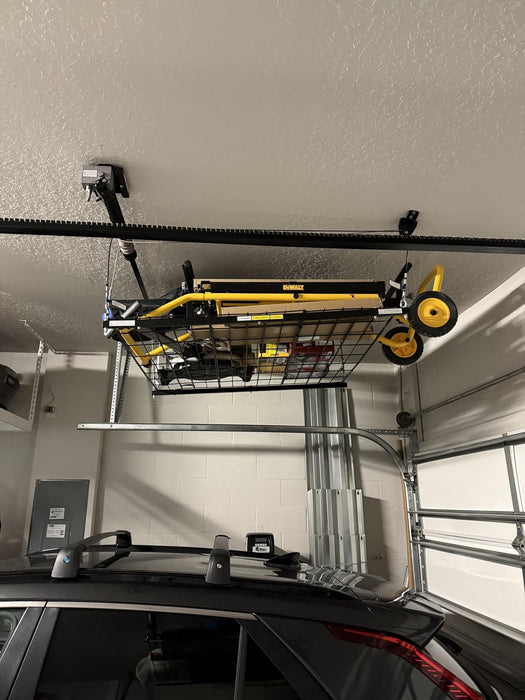 FLEXIMOUNTS GL1 Overhead Garage Lifting Storage Rack, 4x4 Ft Adjustable Garage Ceiling Organization System, Heavy-Duty Metal Garage Storage Racks, 300lbs Weight, Black