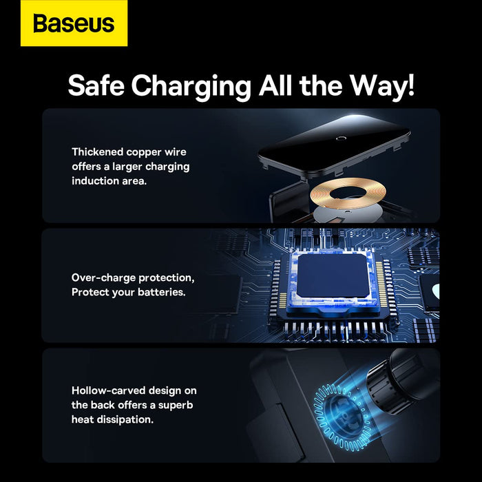 Baseus Halo Car Phone Holder With 15W Induction Charger For A Sheet Of Paper (SUDD000001)-Black