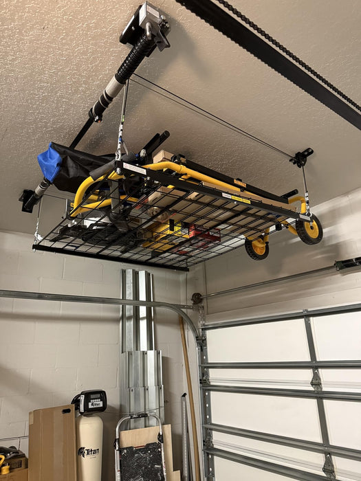 FLEXIMOUNTS GL1 Overhead Garage Lifting Storage Rack, 4x4 Ft Adjustable Garage Ceiling Organization System, Heavy-Duty Metal Garage Storage Racks, 300lbs Weight, Black