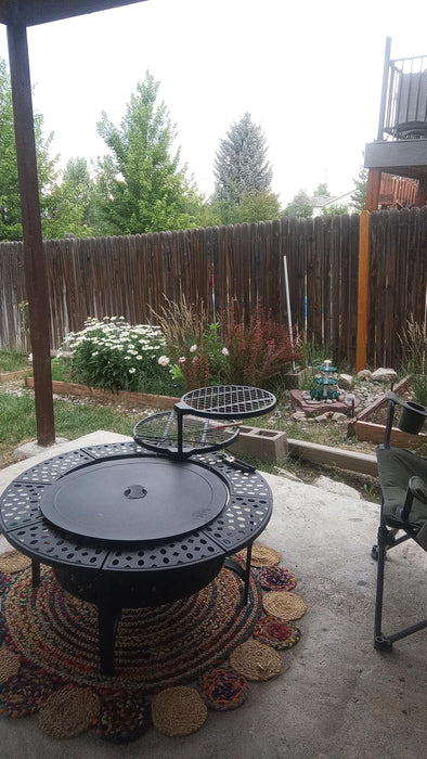 OutVue 91cm Fire Pit with 2 Grills, Wood Burning Fire Pits for Outside with Lid, Poker and Round Waterproof Cover, BBQ& Outdoor Firepit & Round Metal Table 3 in 1 for Patio, Picnic, Party