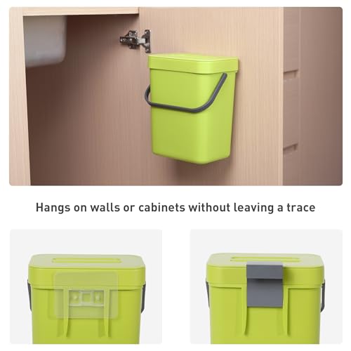 EKO Puro Mini Wall-Mounted Kitchen Trash Can with Lid, Food Waste Caddy, 5L