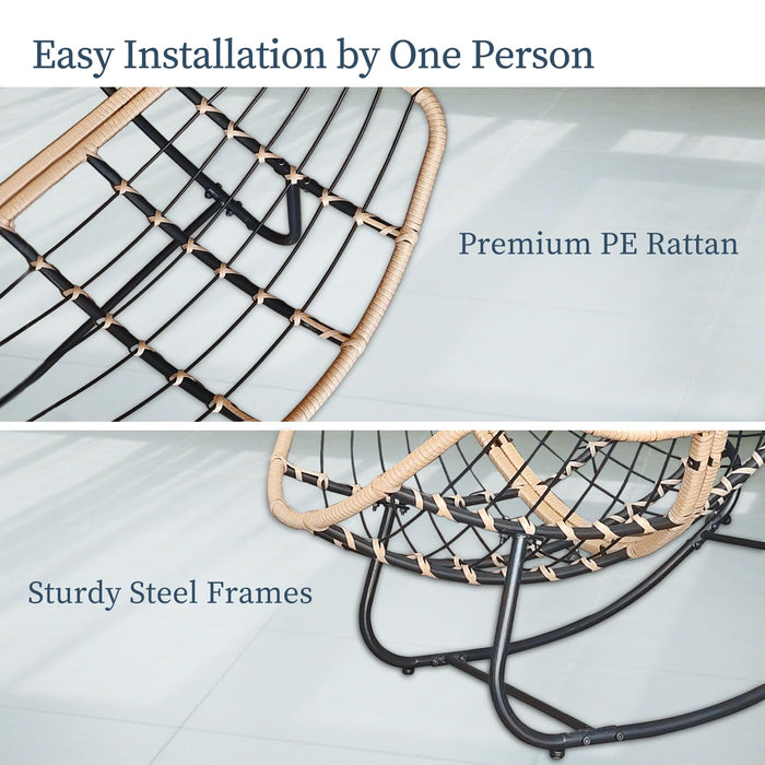 Papasan Rocking Chair with Cushion for Outdoor Indoor, Oversized Lounge Egg Chair with Steel Frame, Sturdy & Comfy Bedroom Recliner, Patio Furniture (Dark Gray)