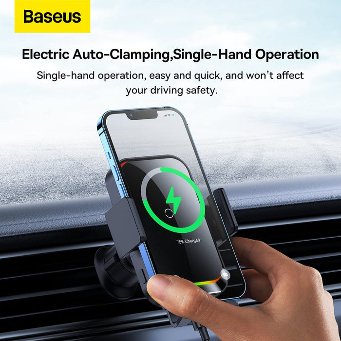 Baseus Halo Car Phone Holder With 15W Induction Charger For A Sheet Of Paper (SUDD000001)-Black