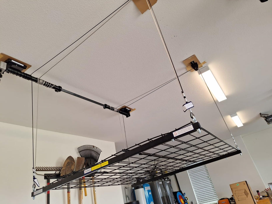 FLEXIMOUNTS GL1 Overhead Garage Lifting Storage Rack, 4x4 Ft Adjustable Garage Ceiling Organization System, Heavy-Duty Metal Garage Storage Racks, 300lbs Weight, Black