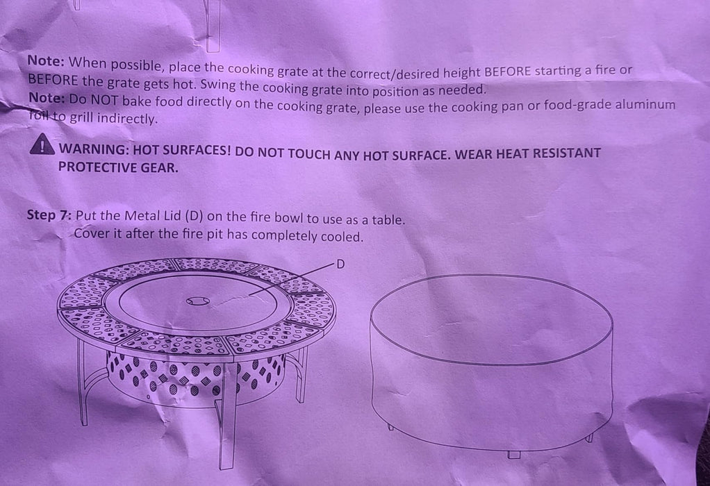 OutVue 91cm Fire Pit with 2 Grills, Wood Burning Fire Pits for Outside with Lid, Poker and Round Waterproof Cover, BBQ& Outdoor Firepit & Round Metal Table 3 in 1 for Patio, Picnic, Party