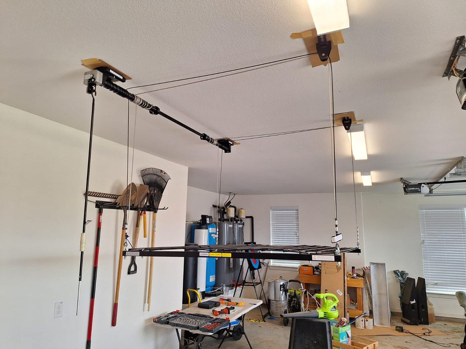 FLEXIMOUNTS GL1 Overhead Garage Lifting Storage Rack, 4x4 Ft Adjustable Garage Ceiling Organization System, Heavy-Duty Metal Garage Storage Racks, 300lbs Weight, Black